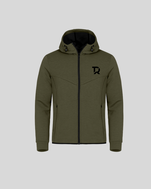AIRLAYER Full-Zip Hoodie TIERRE verde militare edizione limitata con logo TR nero lato cuore