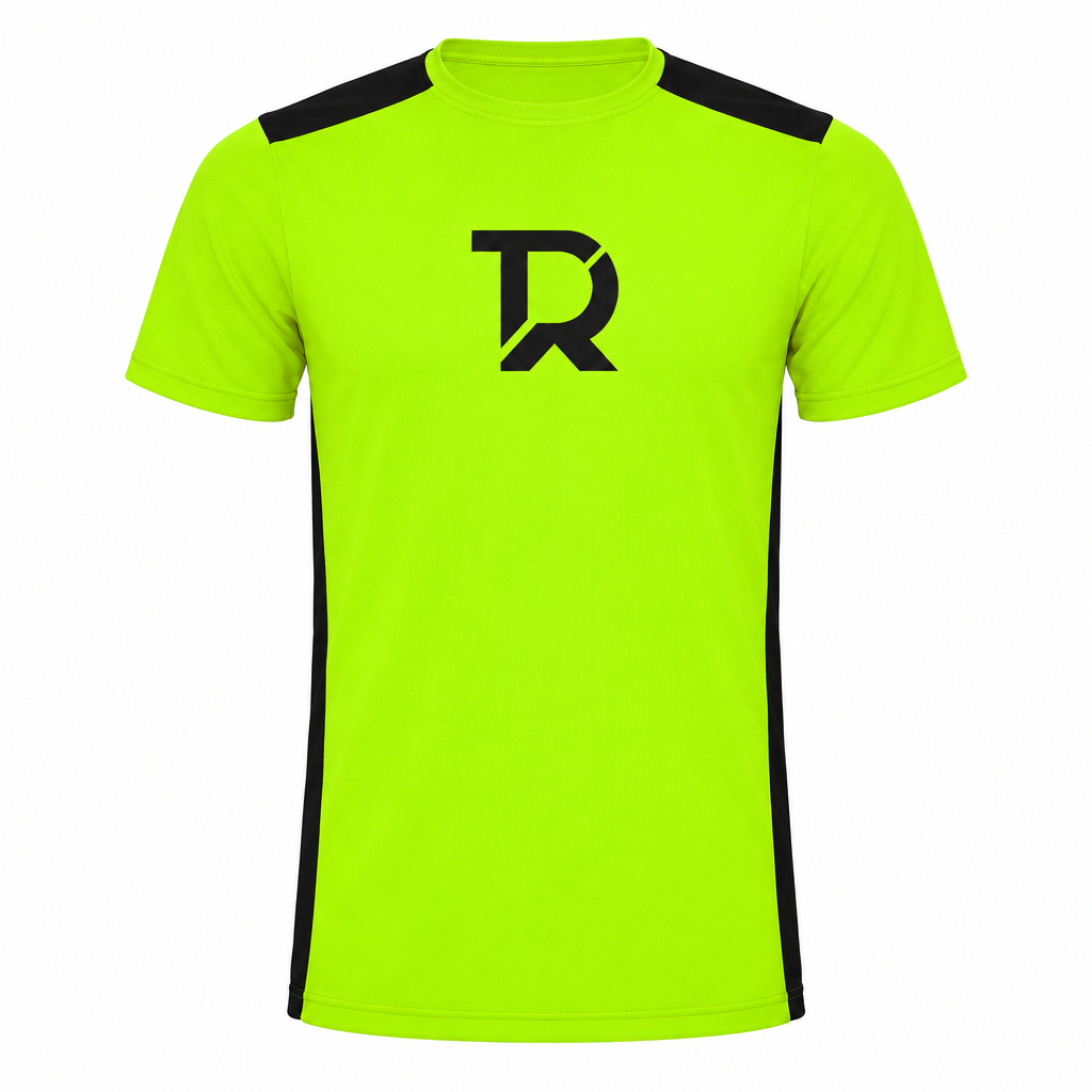 Frontale T-shirt gialla fluo con logo outline