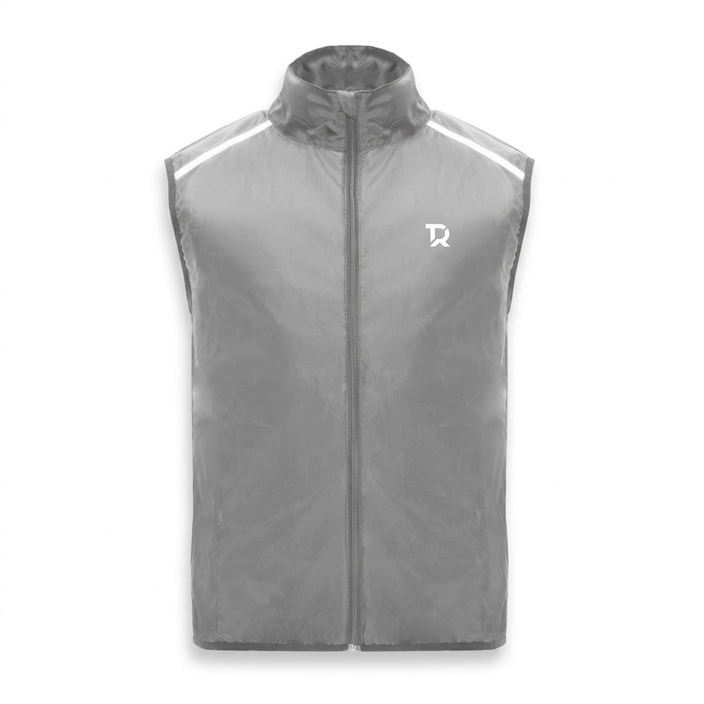 Gilet antivento grigio con monogramma bianco piccolo sul lato cuore