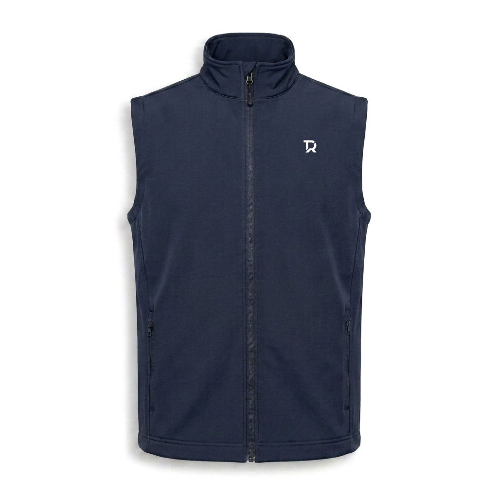 Gilet blu navy con monogramma spostato verso la lampo