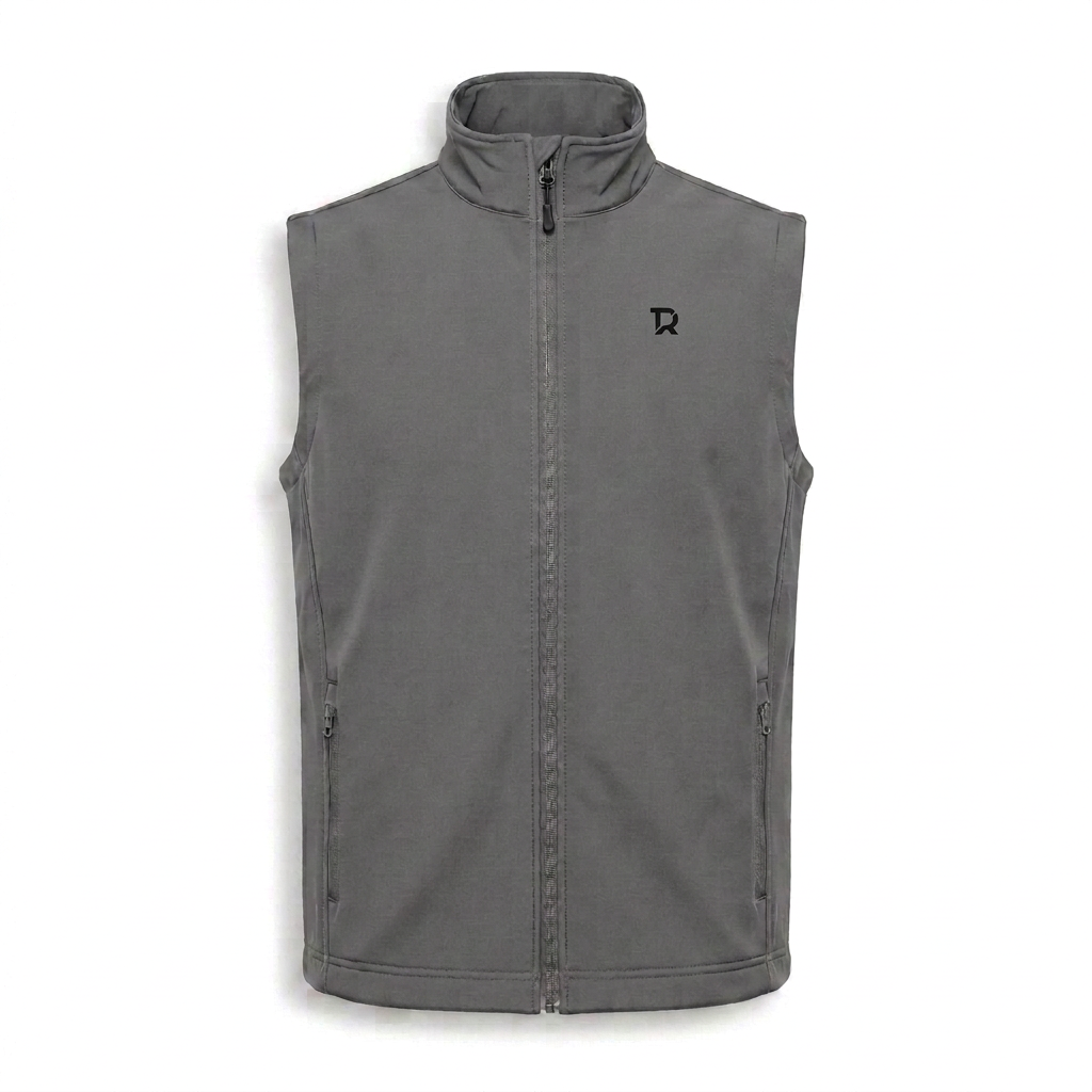 Gilet grigio con monogramma leggermente spostato verso la lampo
