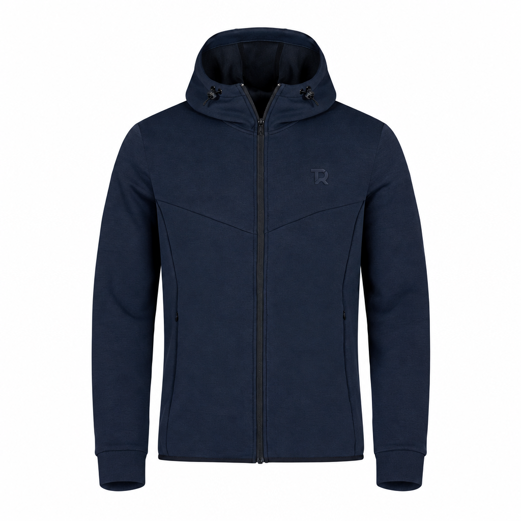 Felpa full-zip con cappuccio blu navy TIERRE con logo TR tono su tono lato cuore