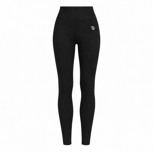 Leggings tecnici neri da donna TIERRE, vista frontale con logo TR bianco sull'anca sinistra