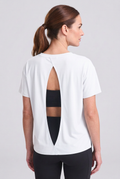 T-SHIRT FLOW WHITE vista posteriore con schiena aperta