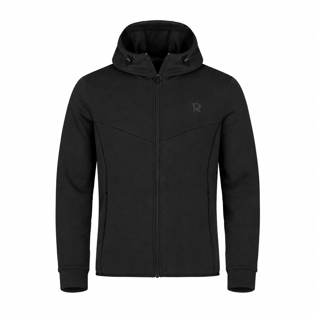 Felpa full-zip con cappuccio nera TIERRE con logo TR tono su tono lato cuore