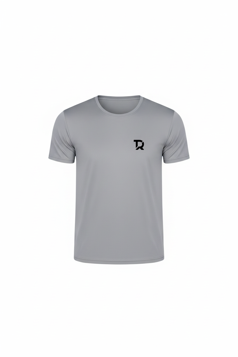 Solo t-shirt grigia con monogramma TR nero centrale