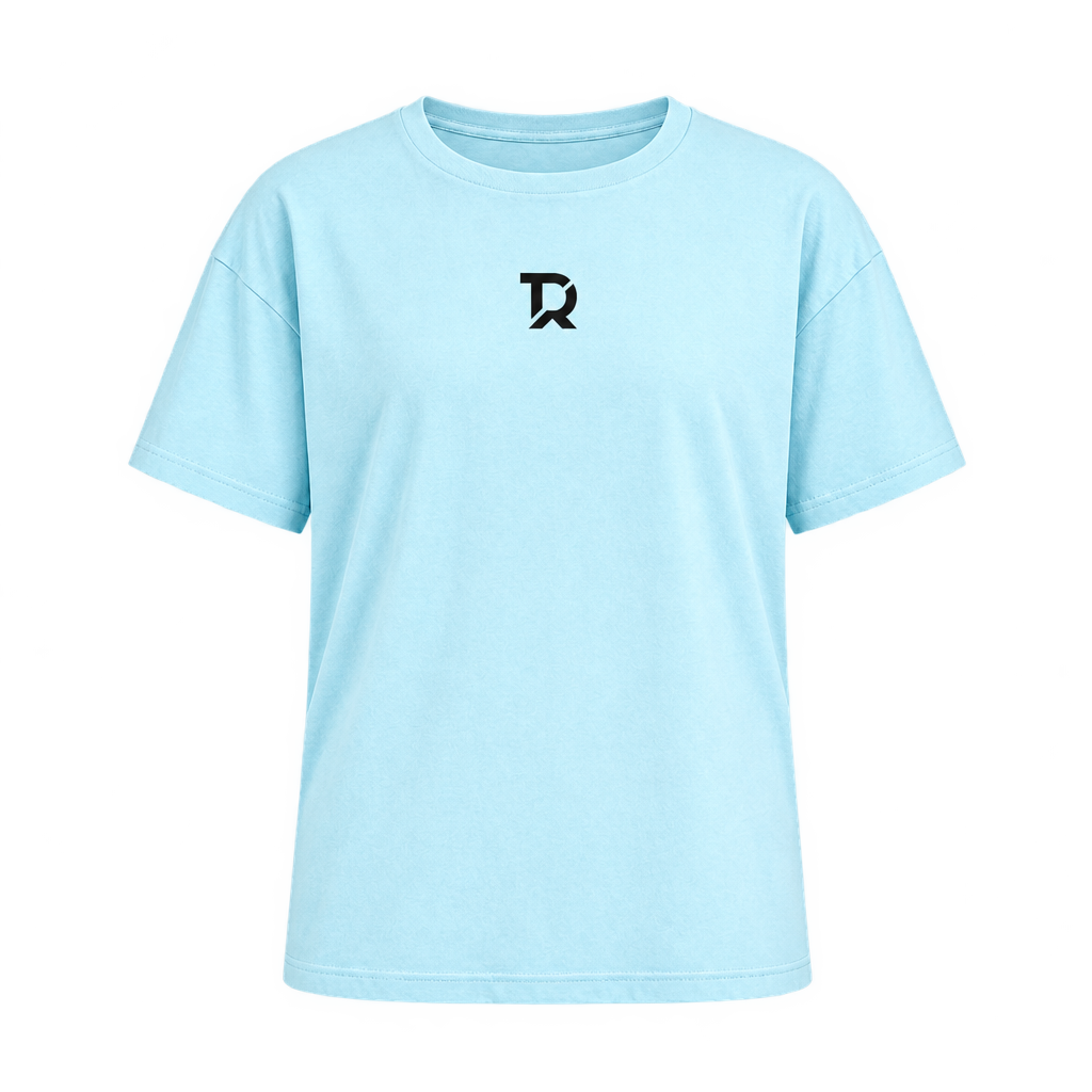 T-shirt azzurra con monogramma nero centrale